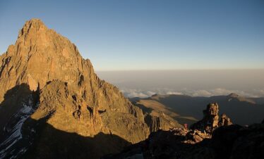 A climber nearly on top of Mount Kenya.