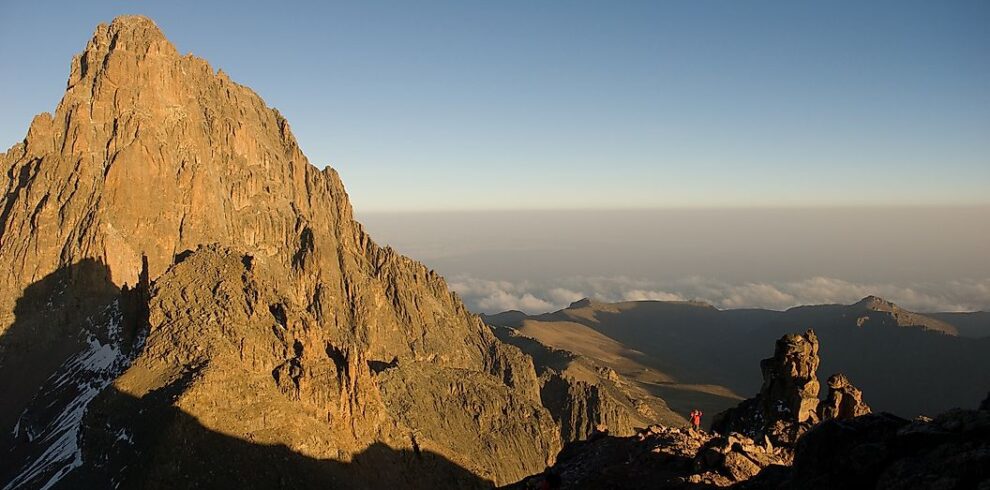 A climber nearly on top of Mount Kenya.