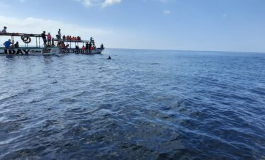 Canoes sailing through the water of Watamu close to sudi island