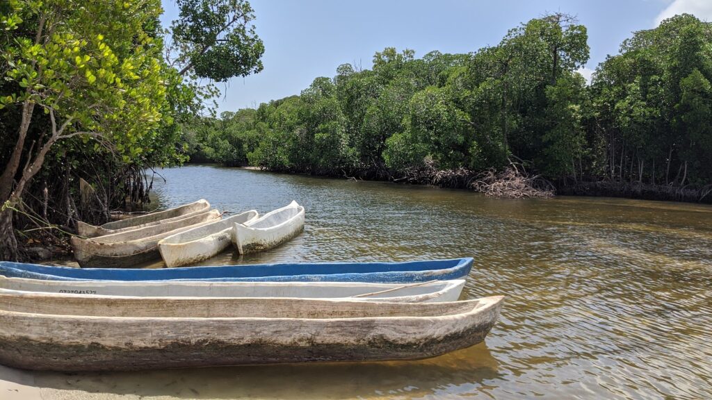 Cannoes next to the bay of Sudi Island in Watamu